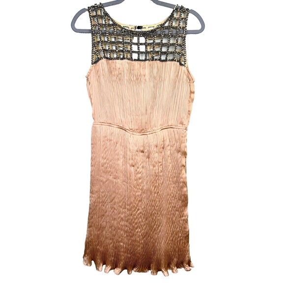 Ark & Co. Peach Pink Beaded Sleeveless Pleated Cocktail Dress Boho Flapper Sz M - Picture 1 of 15